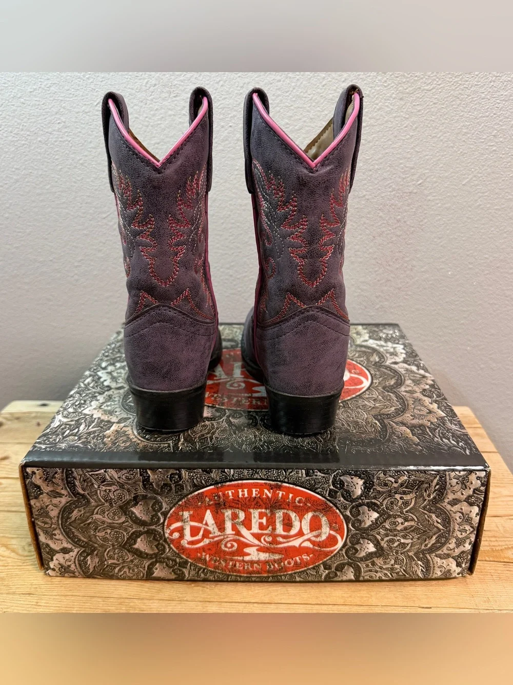 Laredo kids Purple Suede Western Ankle Boots with Pink Trim